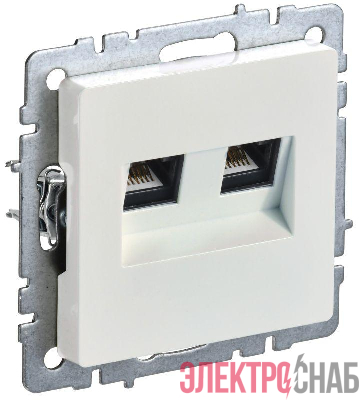 Розетка двойная СП BRITE RJ11+RJ45 кат.5E РК/Т12-БрЖ механизм жемчуж. IEK BR-KT20-O-1-K36