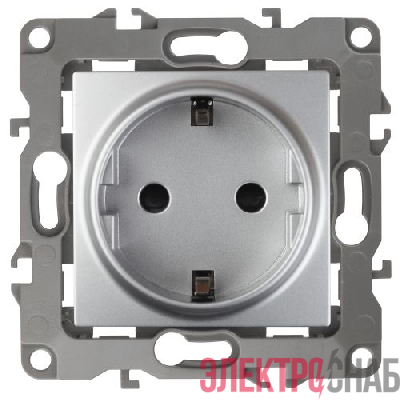 Розетка 1-м СП Эра12 12-2102-03 16А IP20 16AX 250В 2P+E Schuko защ. шторки механизм алюм. Эра Б0014689