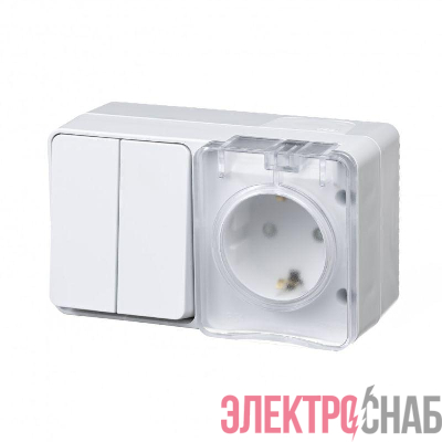Блок ОП AtlasDesign PROFI IP54 (розетка 1-м 16А заземл. защ. шторки + 2-кл. выключатель 10А) бел. SE ATN540174