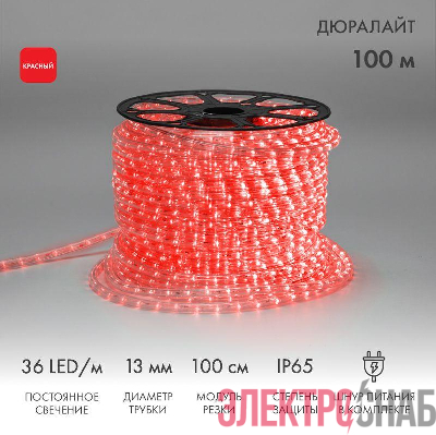 Шнур светодиодный Дюралайт фиксинг 2Вт 36LED/м 1 красн. (уп.100м) Neon-Night 121-122