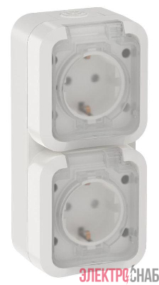 Розетка 2-м ОП TORS 16А IP55 TS332 вертик. с заземл. с крышкой бел. IEK TS-R26-16-55-V-K01