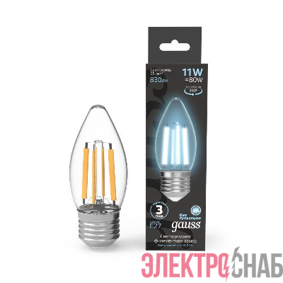 Лампа светодиодная филаментная Black Filament 7Вт свеча 4100К нейтр. бел. E27 580лм GAUSS 103802207