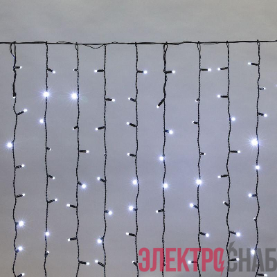 Гирлянда светодиодная "Светодиодный Дождь" 2х1.5м 300LED бел. 23Вт 230В IP65 постоян. свечение провод черн. (нужен шнур питания 303-500) Neon-Night 235-125