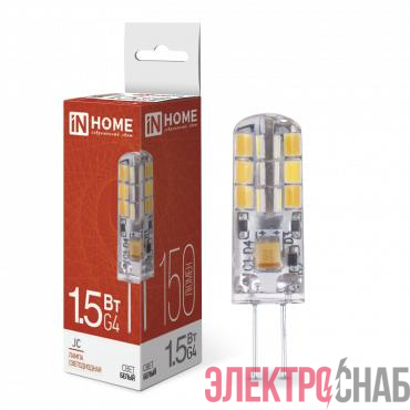 Лампа светодиодная LED-JC 1.5Вт 12В 4000К нейтр. бел. G4 150лм IN HOME 4690612035963