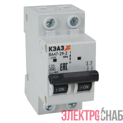 Выключатель автоматический модульный 2п C 3А 4.5кА ВА47-29-2C3-УХЛ3 КЭАЗ 318247