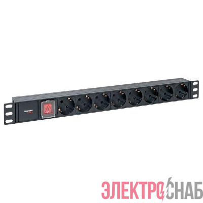 Блок PDU TERACOM PRO 19дюйм 1U 10А/250В 8 роз. Schuko с выключат. без шнура питания вх. разъем C14 корпус алюм. черн. EKF TRP-HPD-LS-10A-8SH-C14
