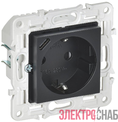 Розетка SKANDY 18Вт 16А с заземл. защ. шторки с USB C SK-R17Bl черн. IEK SK-R14-16-U14-018-K02