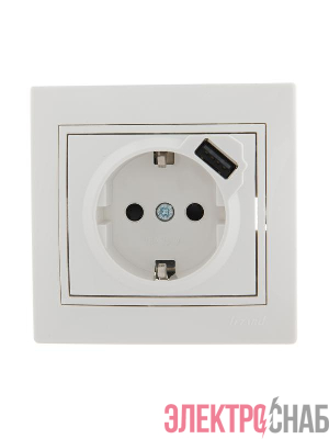 Розетка 1-м СП Mira 16А с заземл. + USB разъем бел. LEZARD 701-0202-181