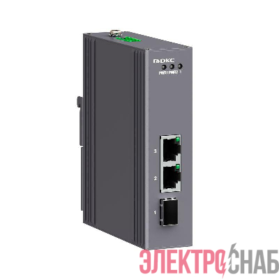Медиаконвертер промышленный 3-х портовый 1х100Base-X SFP слот 2х10/100Base-T(X) портов RJ45 12-48В DC/18-30В AC с резервированием DKC N1100-1SFP2T-P2