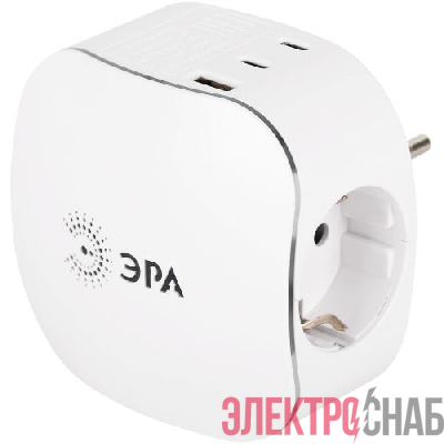 Разветвитель 3-м SP-3e-3USBAC-W + 3 USB A+C с заземл. со шторками 16А бел. Эра Б0069081