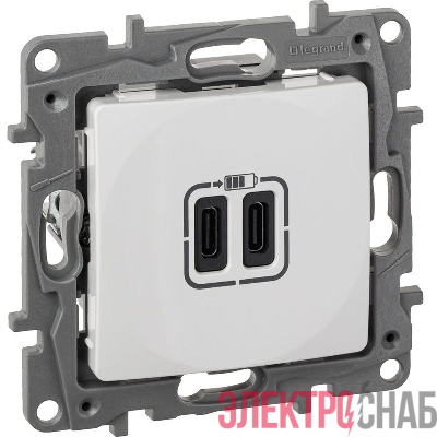 Устройство зарядное Etika с 2-мя USB разъемами C и C 240В/5В 3000мА бел. IEK 672235