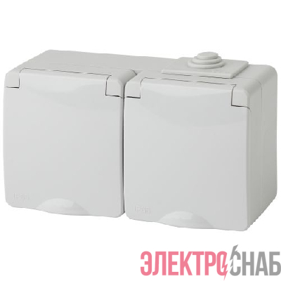 Розетка 2-м ОП Эра Эксперт 11-2604-03 16А IP65 горизонт. 250В 2х2P+E защ. шторки сер. Эра Б0035992