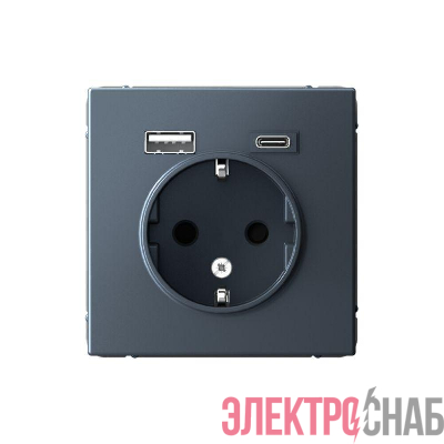 Розетка ArtGallery 16А с 2-мя заряд. устройствами USB A+C 5В/2.4А/3А 2х5В/1.5А механизм грифель SE GAL000732