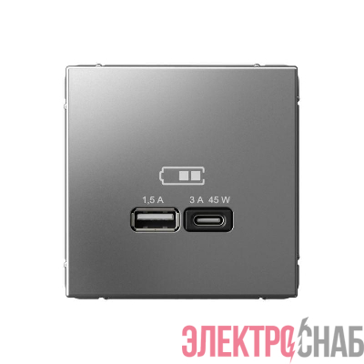 Розетка USB ArtGallery тип A+C 45Вт QC PD высокоскор. ЗУ механизм сталь SE GAL000929
