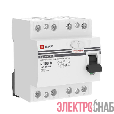Выключатель дифференциального тока (УЗО) 4п 100А 30мА тип AC ВД-100 (электромех.) PROxima EKF elcb-4-100-30-em-pro