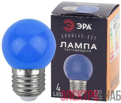 Лампа светодиодная ERABL45-E27 P45 1Вт шар син. E27 4SMD для белт-лайт ЭРА Б0049573