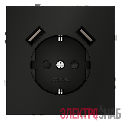 Розетка 1-м СП S70 16А с USB A+A с заземл. защ. шторки механизм черн. матов. Voltum VLS040408