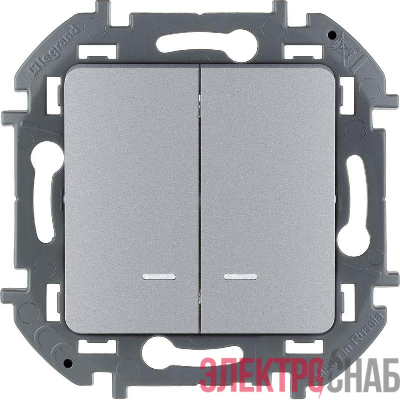 Выключатель 2-кл. Inspiria 10А IP20 250В 10AX с подсветкой/индикацией механизм алюм. Leg 673632