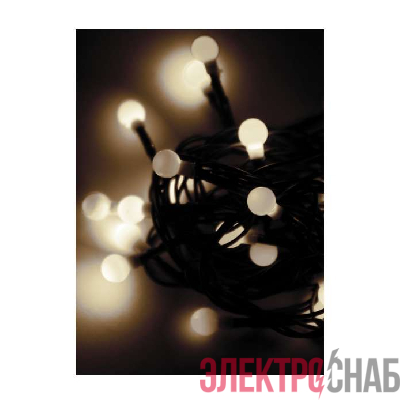 Гирлянда декоративная "Маленькие шарики cherry" 30LED 4.4м (2.9+1.5м) зел. провод IP20 тепл. бел. Космос KOC_GIR30LEDBALL_W