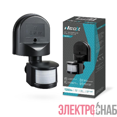 Датчик движения инфракрасный ДД 08Ч 1200Вт 180град. 12м IP44 черн. NEOX 4690612053332