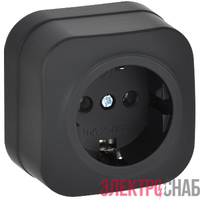 Розетка ОП GLORY РС20-3-ХЧм 16А с заземл. без защ. шторок черн. матов. IEK ERH11-K02M-16