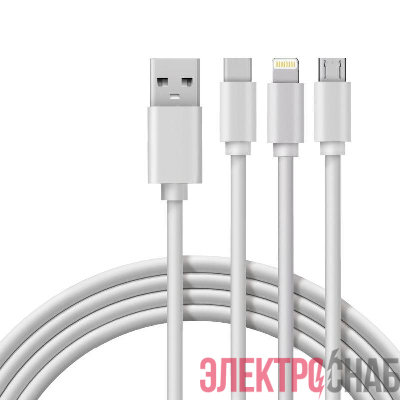 Кабель USB 3в1 Type-С (3А) Lightning (2.4А) micro USB (2А) 1м ПВХ Rexant 18-1127