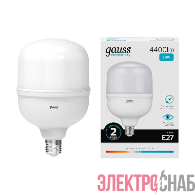 Лампа светодиодная Elementary 50Вт T140 цилиндр 4000К нейтр. бел. E27 4400лм GAUSS 63225
