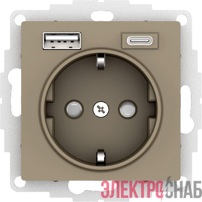 Розетка AtlasDesign 16А с 2-мя заряд. устройствами USB тип A+C 5В/2.4А/3.0А 2х5В/1.5А механизм шампань SE ATN000532