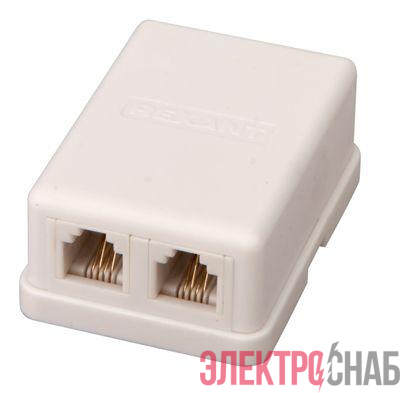 Розетка телефонная 2-м ОП RJ14 (6P4C) кат.3 бел. Rexant 03-0002