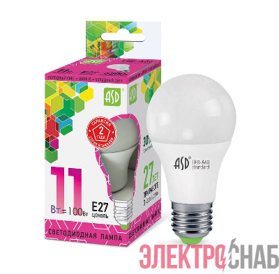 Лампа светодиодная LED-A60-standard 11Вт грушевидная 230В E27 6500К 990Лм ASD 4690612014197