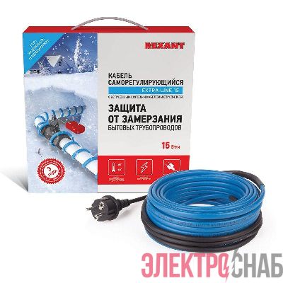 Кабель греющий саморег. Extra Line (комплект для труб) 15MSR-PB 6M (6м/90Вт) REXANT 51-0618