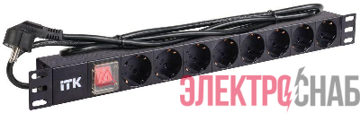 Блок розеток 8 мест PDU (немец. станд.) DIN49440 PH12-8D1 с LED выкл. алюм. профиль1U шнур 2м ITK PH12-8D1