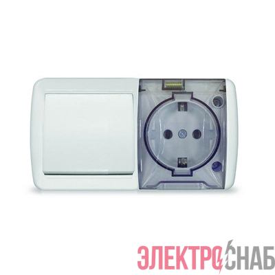 Блок ОП Клио 1-кл. выкл. 10А + розетка 1-м 16А 250В с заземл. с прозр. крышкой бел. Universal К2237