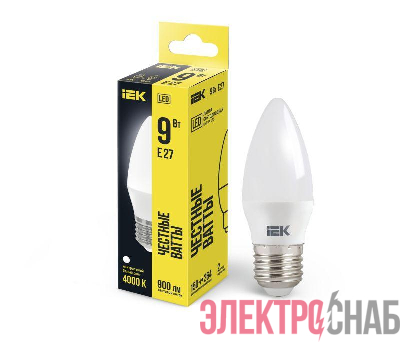 Лампа светодиодная 9Вт C35 свеча 4000К нейтр. бел. E27 230В IEK LLE-C35-9-230-40-E27