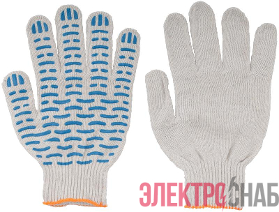 Перчатки вязаные "Волна" (4 нити) 10 класс вязки х/б с ПВХ 12491