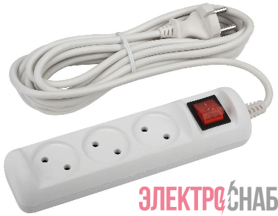 Удлинитель 3х5м без заземл. 10А IP20 U-3s-5m-2х1 ПВС 2х1 с выкл. Эра Б0044051