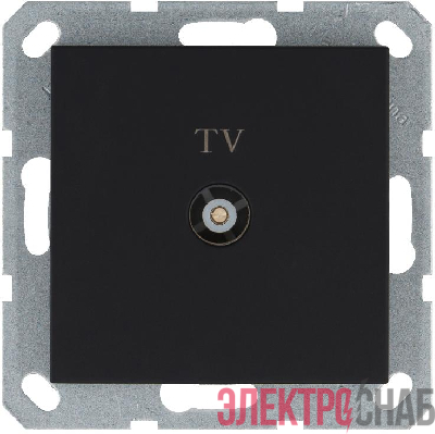 Розетка телевизионная проходная TV Ф9.5мм механизм черн. матов. soft touch Jasmart G6002PB