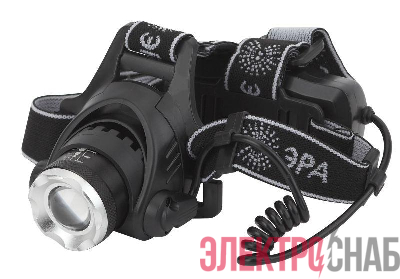 Фонарь аккумуляторный налобный GA-805 CREE 5Вт регулир. фокус литиевый аккум. 2.5А.ч алюм. USB пластик. (кор.) Эра Б0039625