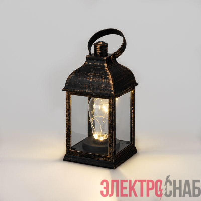 Фонарь декоративный 10.5х10.5х22.5см тепл. бел. со свечкой корпус бронз. Neon-Night 513-053