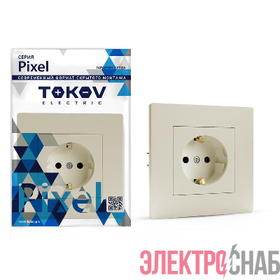 Розетка 1-м СП Pixel 16А IP20 с заземл. защ. шторки в сборе беж. TOKOV ELECTRIC TKE-PX-R1FZSF-C02