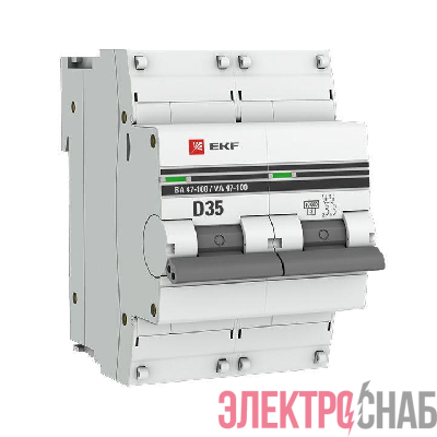 Выключатель автоматический модульный 2п D 35А 10кА ВА 47-100 PROxima EKF mcb47100-2-35D-pro