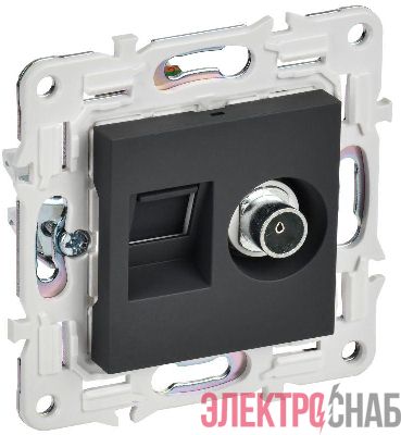 Розетка двойная TV+RJ45 кат.5E SKANDY SK-A14G графит IEK SK-AK20-1-K53