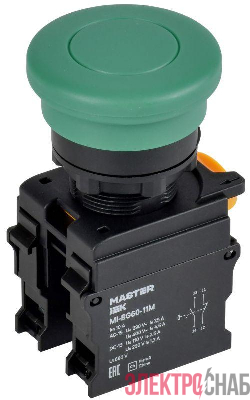 Кнопка "Грибок" d22мм 1НО+1НЗ MASTER с фиксацией зел. IEK MI-BG60-11M-3-21-K06