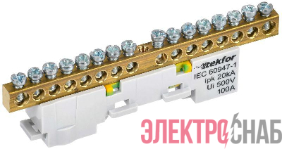 Шина PE "земля" неизол. на универс. держ. 6х9-16-Ж TEKFOR IEK TF-NN10-16-DL-K05