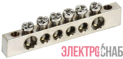 Шина PEN &quot;земля-ноль&quot; 6х9мм 6/2 Ni (6групп/крепеж по краям) IEK YNN11-06-100-N