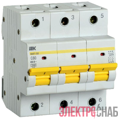 Выключатель автоматический модульный 3п C 80А 15кА ВА47-150 KARAT IEK MVA50-3-080-C