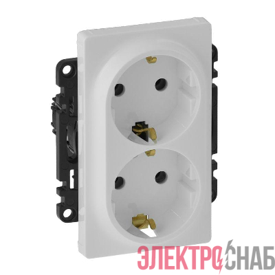 Розетка 2-м СП Valena Life 16А IP20 250В 2х2P+E безвинтов. клеммы с лицев. панелью механизм бел. Leg 753127