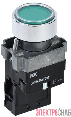 Кнопка LA167-BWF3371 d22мм RC 1НО с подсветкой зел. IEK BBT20-BWF3371-1-12-67-K06