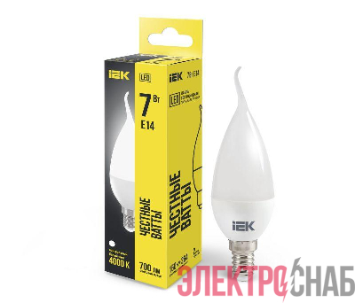 Лампа светодиодная 7Вт CB35 свеча на ветру 4000К нейтр. бел. E14 230В IEK LLE-CB35-7-230-40-E14