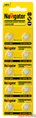 Элемент питания алкалиновый "таблетка" 95 661 NBT-04 (LR41 AG3 LR736 BP10) (блист.10шт) Navigator 95661